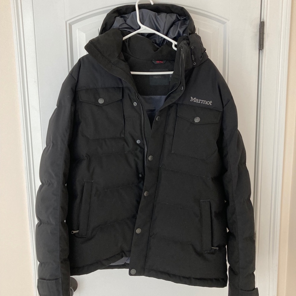 Marmot men’s Fordham winter jacket, large, black, down fill, like new